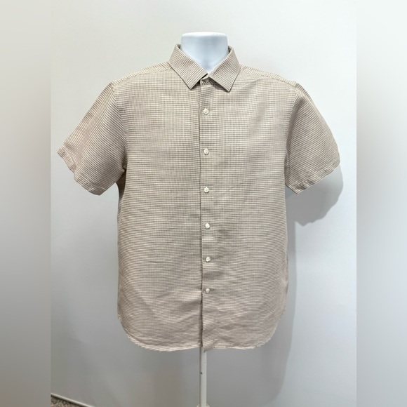 HART SCHAFFNER MARX Men’s tan and white check short sleeve shirt size L. - Picture 8 of 12